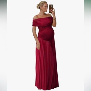 Fivsole Maternity Dresses for Photoshoot Off Shoulder Baby Shower Dress Pleated